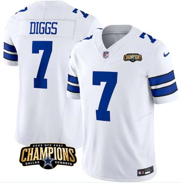 Men's Dallas Cowboys #7 Trevon Diggs White 2023 F.U.S.E. NFC East Champions Patch Football Stitched Jersey