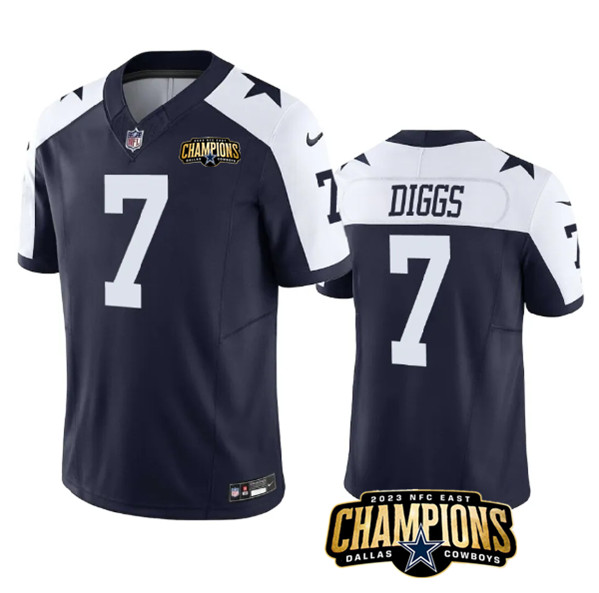 Men's Dallas Cowboys #7 Trevon Diggs Navy/White 2023 F.U.S.E. NFC East Champions Patch Football Stitched Jersey