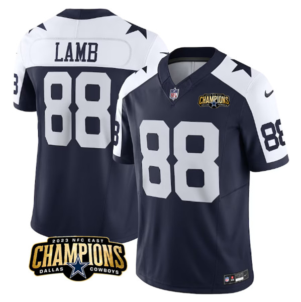 Men's Dallas Cowboys #88 CeeDee Lamb Navy/White 2023 F.U.S.E. NFC East Champions Patch Football Stitched Jersey
