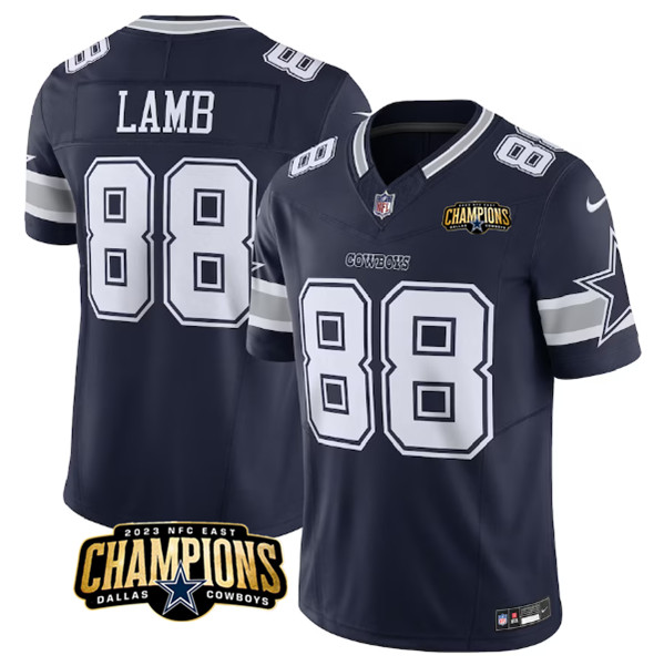 Men's Dallas Cowboys #88 CeeDee Lamb Navy 2023 F.U.S.E. NFC East Champions Patch Football Stitched Jersey