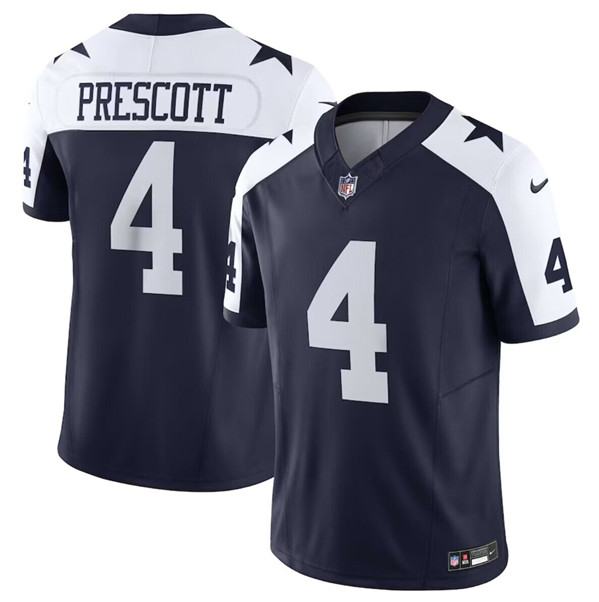Men's Dallas Cowboys #4 Dak Prescott Navy 2023 F.U.S.E.Thanksgiving Limited Football Stitched Game Jersey