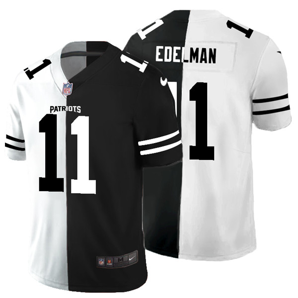 Men's New England Patriots #11 Julian Edelman Black White Split 2020 Stitched Jersey