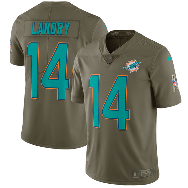 Men's Nike Miami Dolphins #14 Jarvis Landry Olive Salute To Service Limited Stitched NFL Jersey