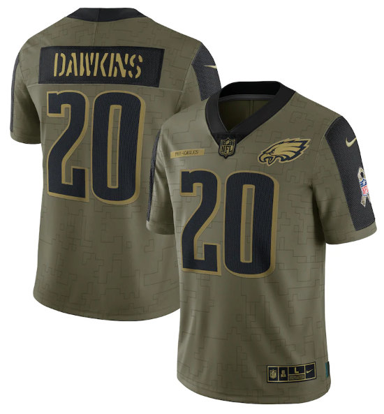 Men's Philadelphia Eagles ACTIVE PLAYER Custom 2021 Olive Salute To Service Limited Stitched Jersey