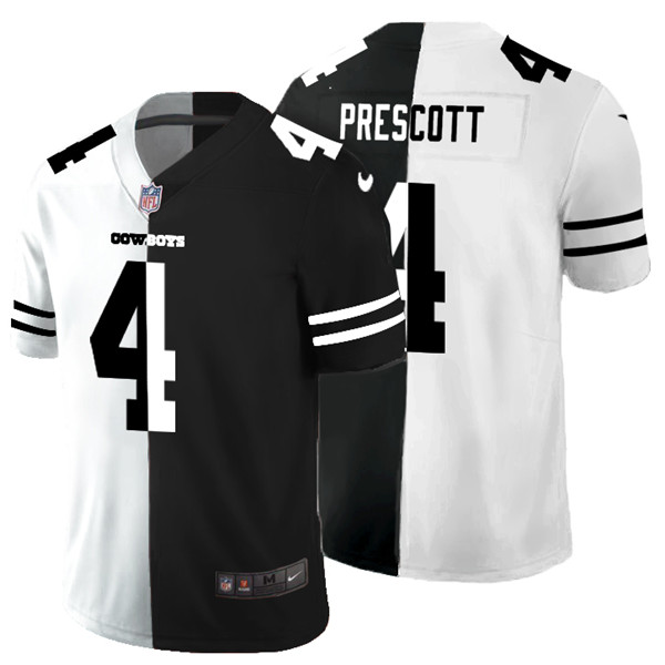 Men's Dallas Cowboys #4 Dak Prescott Black White Split 2020 Stitched Jersey