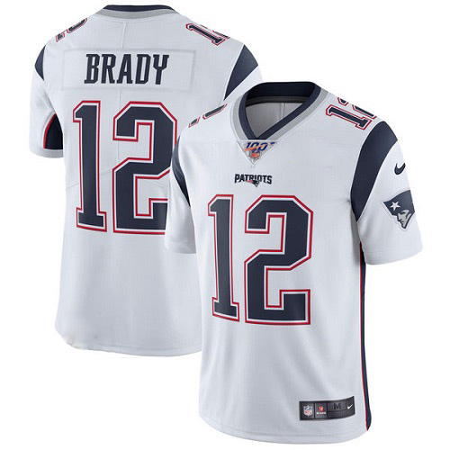 Men's New England Patriots #12 Tom Brady White 2019 100th Season Vapor Untouchable Limited Stitched NFL Jersey