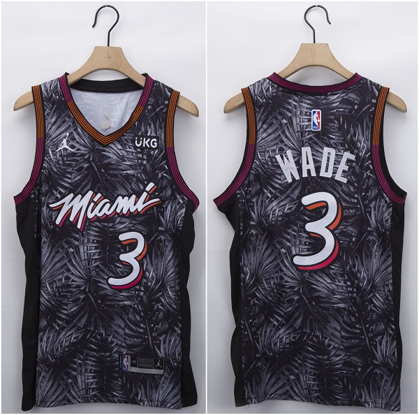 Men's Miami Heat #3 Dwyane Wade Black Lights Stitched NBA Jersey