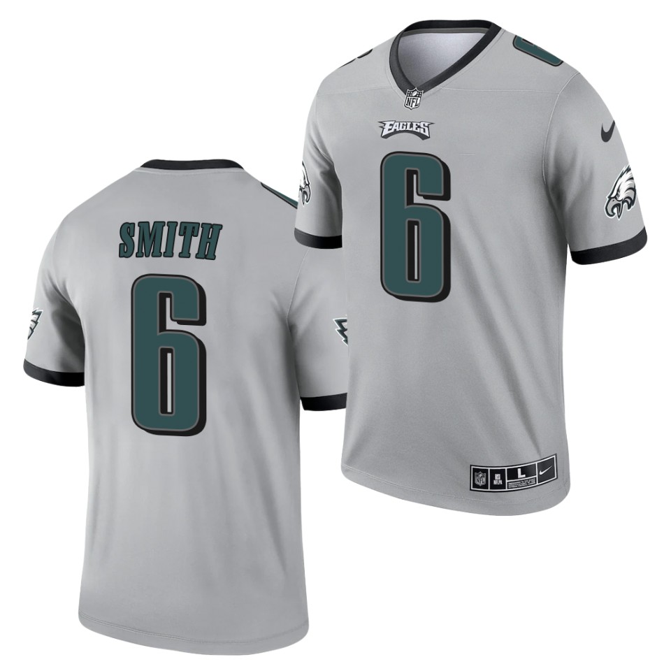 Men's Philadelphia Eagles #6 DeVonta Smith Silver 2021 Inverted Legend Stitched Jersey