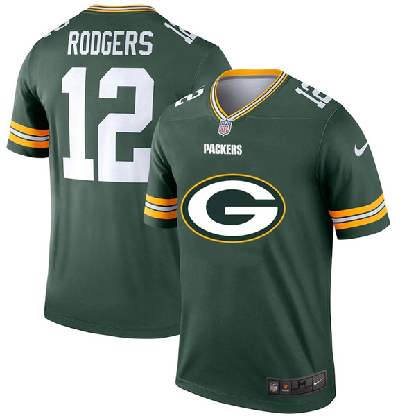 Men's Green Bay Packers #12 Aaron Rodgers Green 2020 Team Big Logo Stitched Jersey