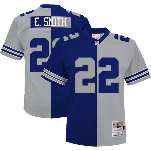 Men's Dallas Cowboys #22 Emmitt Smith Navy/Silver Split Stitched Jersey