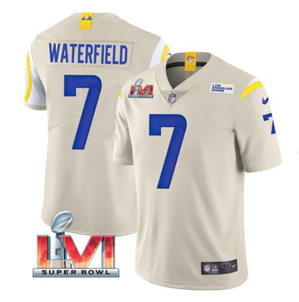 Men's Los Angeles Rams #7 Bob Waterfield Bone 2022 Super Bowl LVI Vapor Limited Stitched Jersey