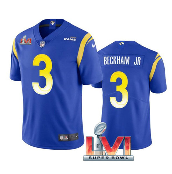 Men's Los Angeles Rams #3 Odell Beckham Jr. Royal 2022 Super Bowl LVI Vapor Limited Stitched Jersey