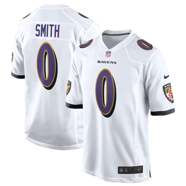 Men's Baltimore Ravens #0 Roquan Smith White Game Football Jersey