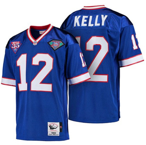 Men's Buffalo Bills #12 Jim Kelly Blue Stitched NFL Jersey