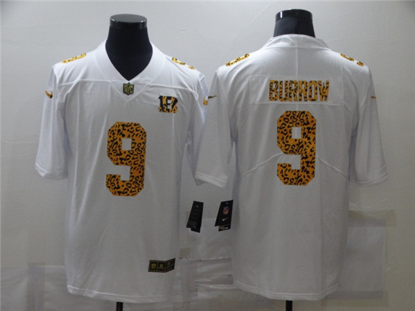 Men's Cincinnati Bengals #9 Joe Burrow 2020 White Leopard Print Fashion Limited Stitched Jersey