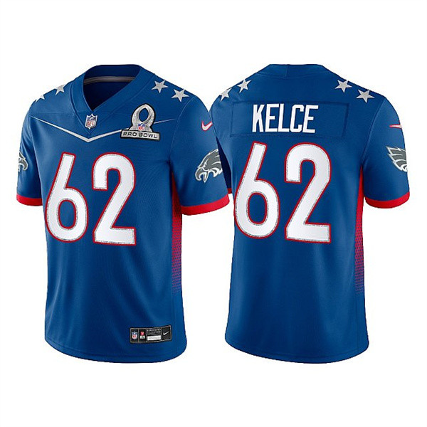 Men's Philadelphia Eagles #62 Jason Kelce 2022 Royal Pro Bowl Stitched Jersey