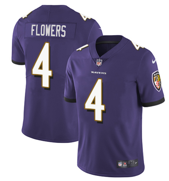 Men's Baltimore Ravens #4 Zay Flowers Purple Vapor Untouchable Football Jersey