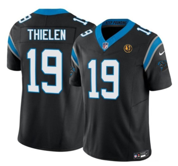 Men's Carolina Panthers #19 Adam Thielen Black 2023 F.U.S.E. With John Madden Patch Vapor Limited Football Stitched Jersey