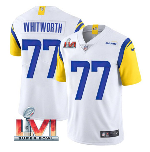 Men's Los Angeles Rams #77 Andrew Whitworth White 2022 Super Bowl LVI Vapor Limited Stitched Jersey
