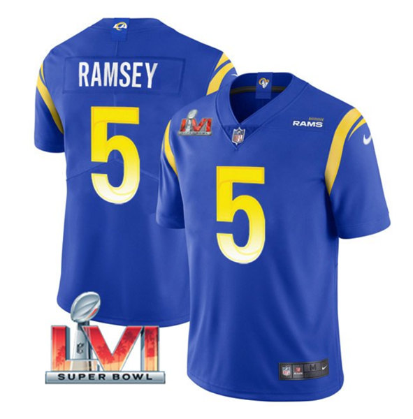 Men's Los Angeles Rams #5 Jalen Ramsey Royal 2022 Super Bowl LVI Vapor Limited Stitched Jersey