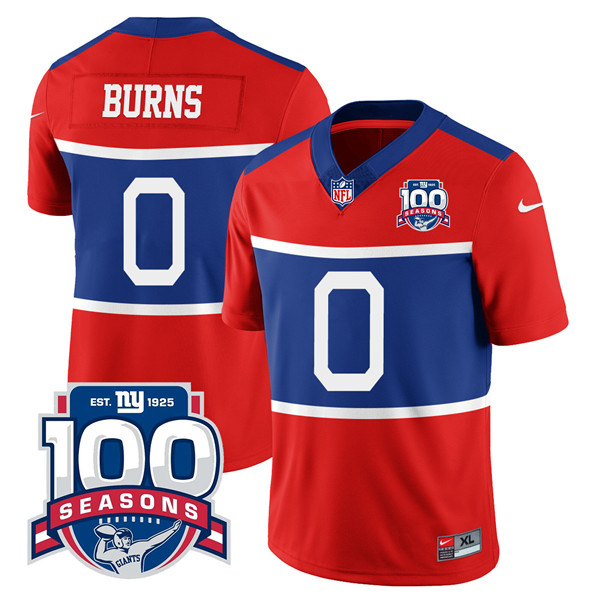 Men's New York Giants #0 Brian Burns Century Red 100TH Season Commemorative Patch Limited Football Stitched Jersey