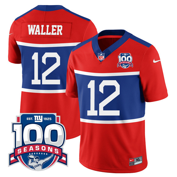 Men's New York Giants #12 Darren Waller Century Red 100TH Season Commemorative Patch Limited Football Stitched Jersey