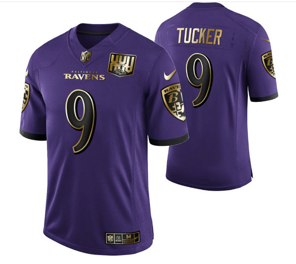 Men's Baltimore Ravens #9 Justin Tucker Purple Golden Limited Stitched Jersey