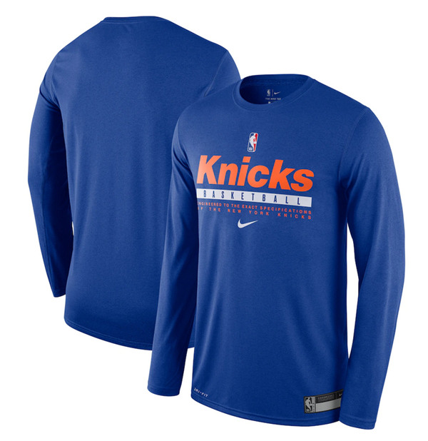 Men's New York Knicks Blue Essential Practice Legend Performance Long Sleeve NBA T-Shirt