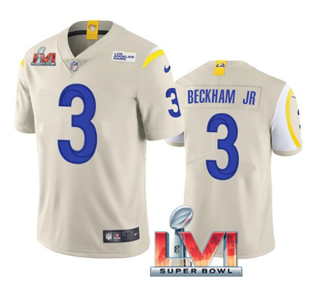 Men's Los Angeles Rams #3 Odell Beckham Jr. Bone 2022 Super Bowl LVI Vapor Limited Stitched Jersey