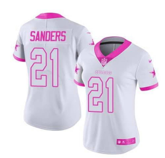 Women's Dallas Cowboys Customized White And Pink Stitched Limited Jersey(Run Small）