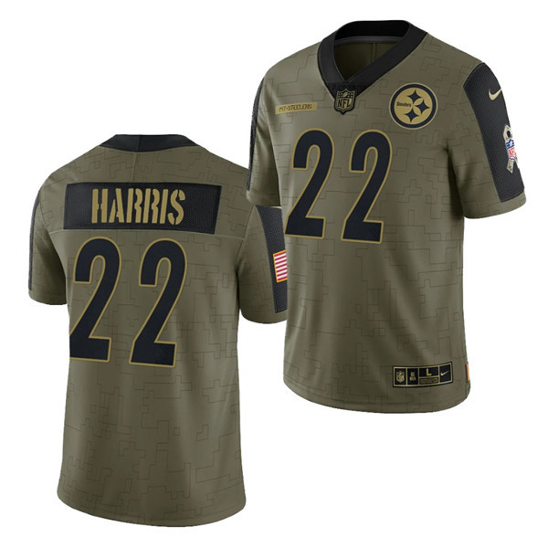 Men's Pittsburgh Steelers #22 Najee Harris 2021 Olive Salute To Service Limited Stitched Jersey