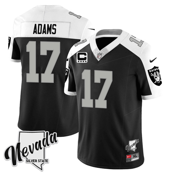 Men's Las Vegas Raiders #17 Davante Adams Black/White 2023 F.U.S.E Nevada Silver Stat With 3-Star C patch Stitched Football Jersey
