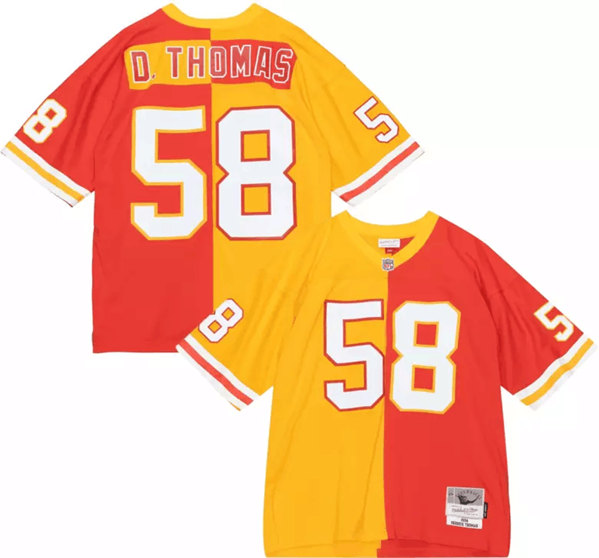 Men's Kansas City Chiefs #58 Derrick Thomas Red/Yellow Split 1994 Throwback Stitched Jersey