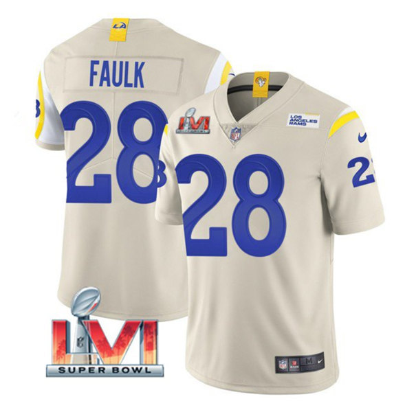 Men's Los Angeles Rams #28 Marshall Faulk Bone 2022 Super Bowl LVI Vapor Limited Stitched Jersey