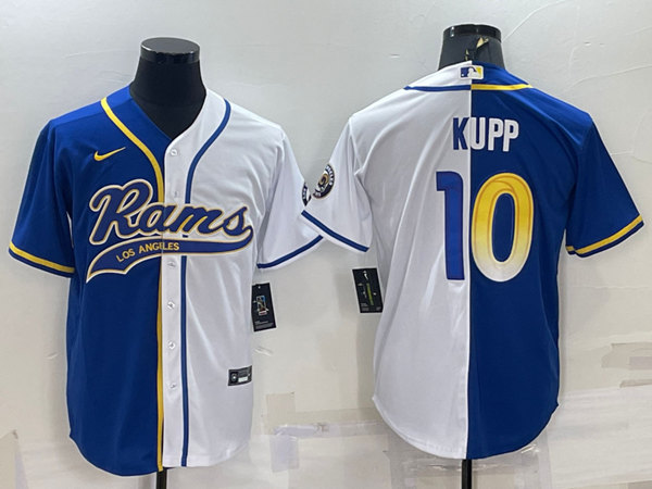 Men's Los Angeles Rams Customized Royal/White Split With Patch Cool Base Stitched Baseball Jersey