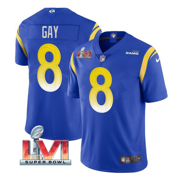Men's Los Angeles Rams #8 Matt Gay Royal 2022 Super Bowl LVI Vapor Limited Stitched Jersey