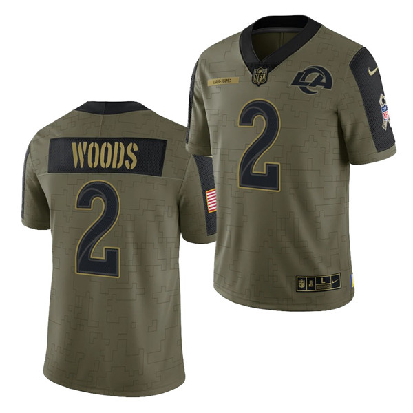 Men's Los Angeles Rams #2 Robert Woods 2021 Olive Salute To Service Limited Stitched Jersey