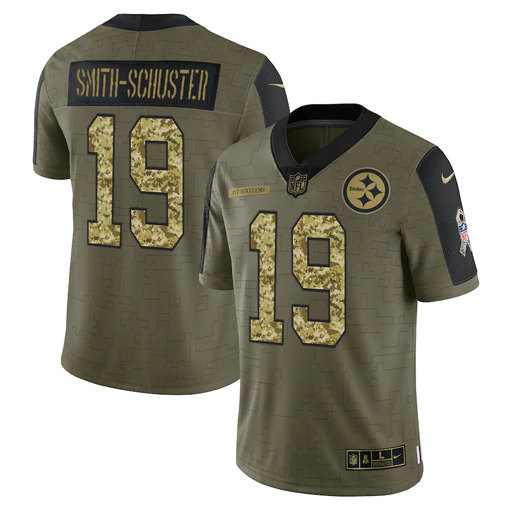 Men's Pittsburgh Steelers #19 JuJu Smith-Schuster 2021 Olive Camo Salute To Service Limited Stitched Jersey