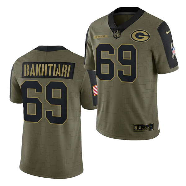 Men's Green Bay Packers #69 David Bakhtiari 2021 Olive Salute To Service Limited Stitched Jersey