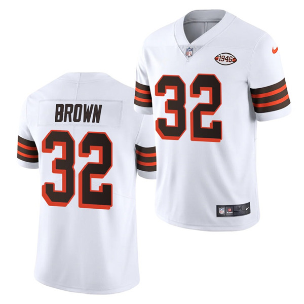 Men's Cleveland Browns #32 Jim Brown White 1946 Collection Vapor Stitched Football Jersey (Check description if you want Women or Youth size)