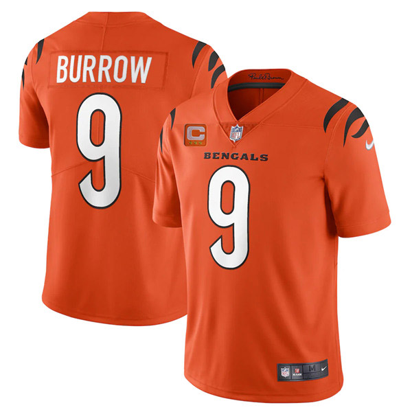 Men's Cincinnati Bengals 2022 #9 Joe Burrow Orange With 3-star C Patch Vapor Limited Stitched NFL Jersey
