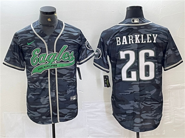 Men's Philadelphia Eagles #26 Saquon Barkley White/Gold Cool Base Baseball Stitched Jersey
