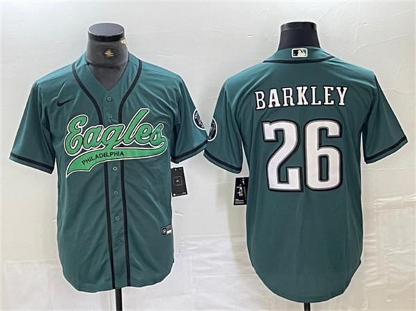 Men's Philadelphia Eagles #26 Saquon Barkley Green Cool Base Baseball Stitched Jersey