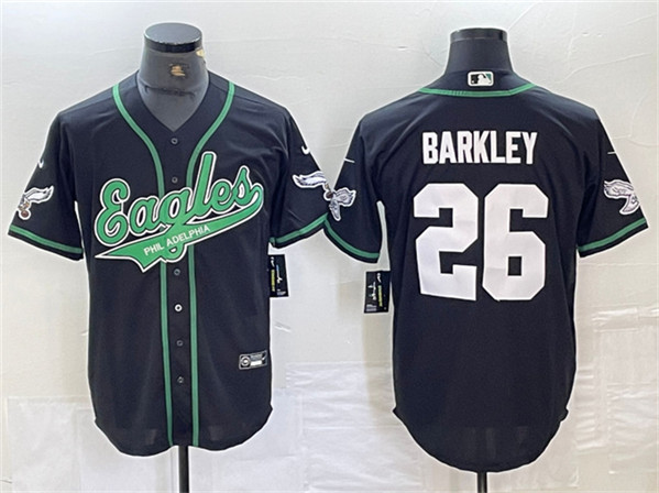 Men's Philadelphia Eagles #26 Saquon Barkley Black Cool Base Baseball Stitched Jersey