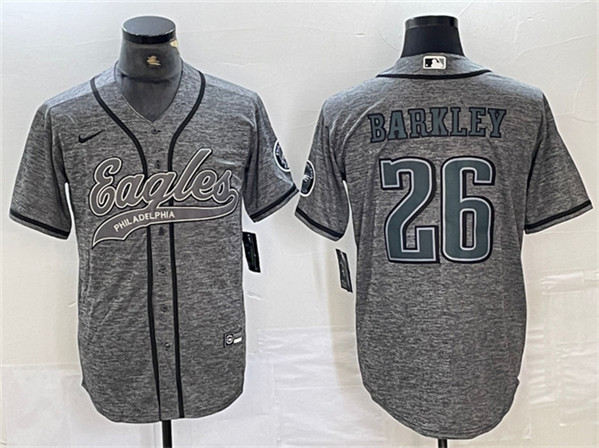 Men's Philadelphia Eagles #26 Saquon Barkley Gray Cool Base Baseball Stitched Jersey