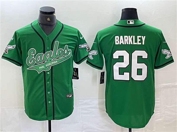 Men's Philadelphia Eagles #26 Saquon Barkley Green Cool Base Baseball Stitched Jersey
