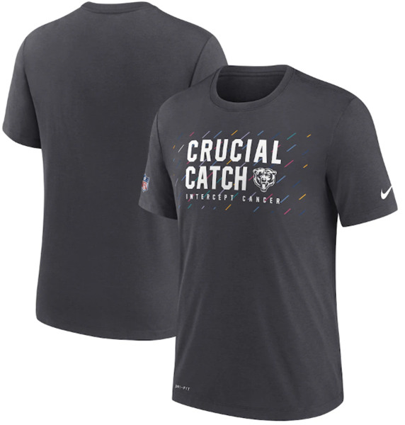 Men's Chicago Bears Charcoal 2021 Crucial Catch Performance T-Shirt