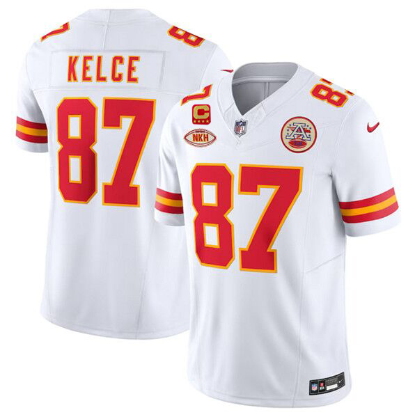 Men’s Kansas City Chiefs #87 Travis Kelce White 2024 F.U.S.E. With "NKH" Patch And 4-star C Patch Vapor Untouchable Limited Football Stitched Jersey