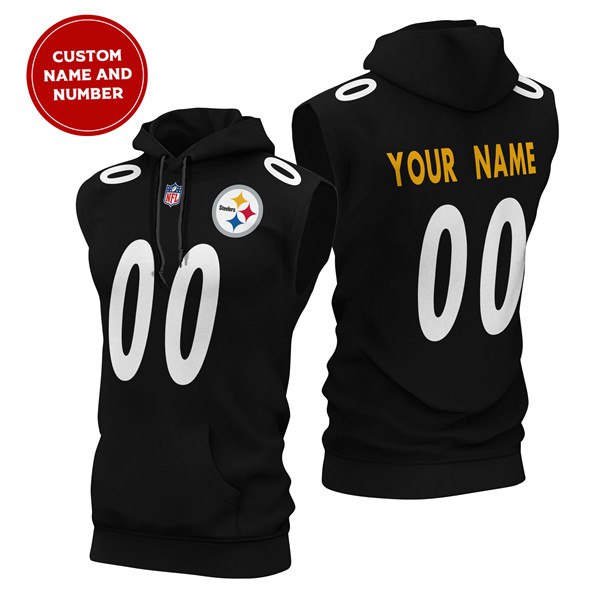 Men's Pittsburgh Steelers Customized Black Limited Edition Sleeveless Hoodie