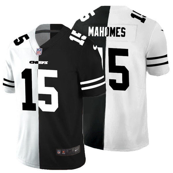 Men's Kansas City Chiefs #15 Patrick Mahomes Black White Split 2020 Stitched Jersey